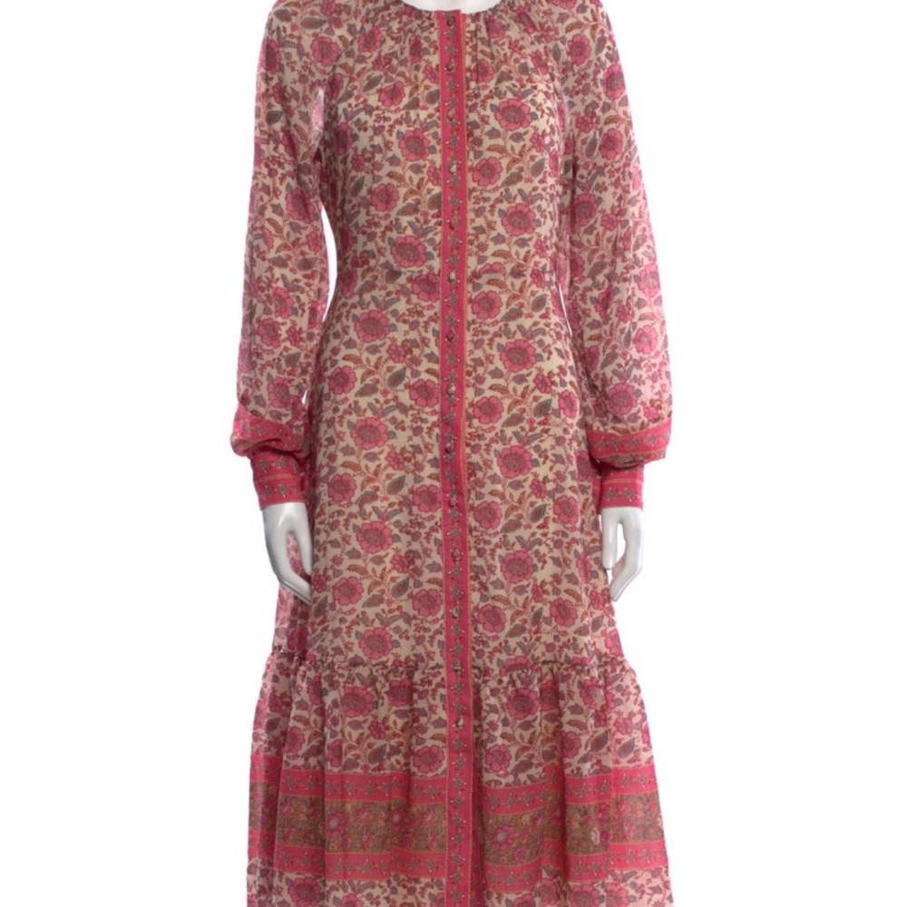 Sezane Pink Floral Long Sleeve Dress